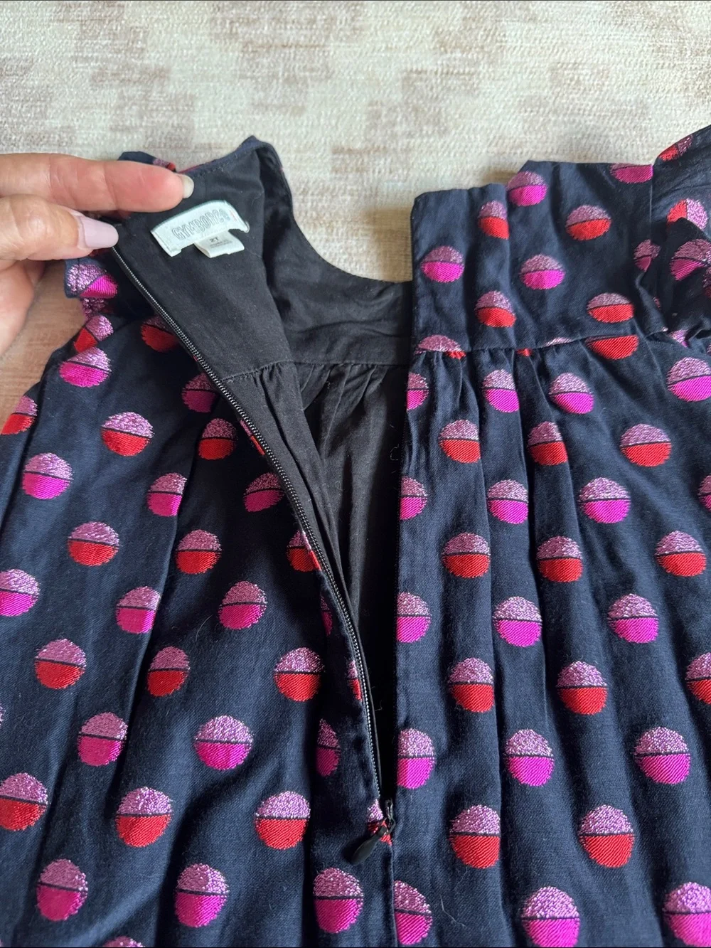 Gymboree Navy Dress with Pink & Red Metallic Dot Embroidery size 2T